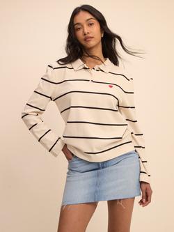 Nobody's Child Striped Cotton Polo Shirt, Cream/Black/Red, Cream/Black/Red