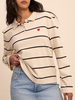 Nobody's Child Striped Cotton Polo Shirt, Cream/Black/Red - view 2, Cream/Black/Red