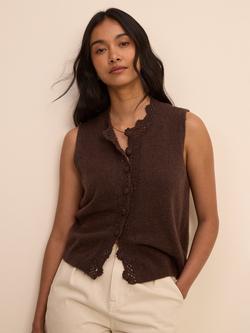Nobody's Child Wool Blend Hand Crochet Vest, Brown, Brown