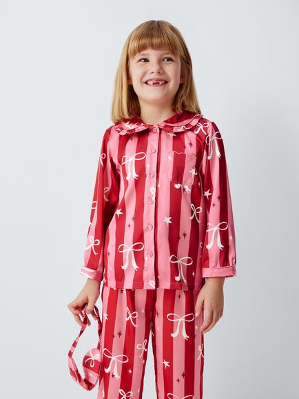 John Lewis Kids' Satin Stripe Pyjamas & Eye Mask Set, Pink, Pink