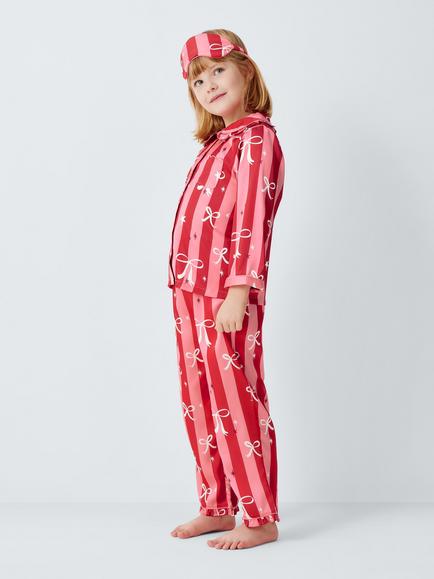 John Lewis Kids' Satin Stripe Pyjamas & Eye Mask Set, Pink - view 2, Pink