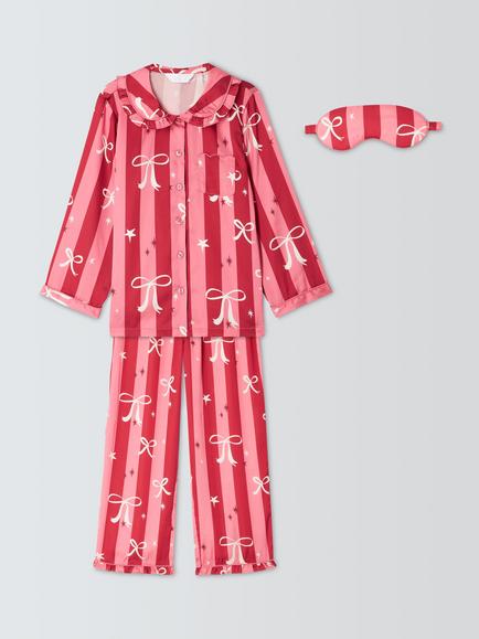 John Lewis Kids' Satin Stripe Pyjamas & Eye Mask Set, Pink, Pink