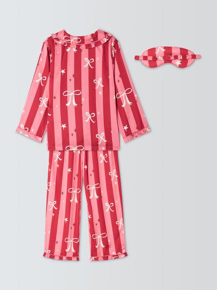 John Lewis Kids' Satin Stripe Pyjamas & Eye Mask Set, Pink - view 2, Pink