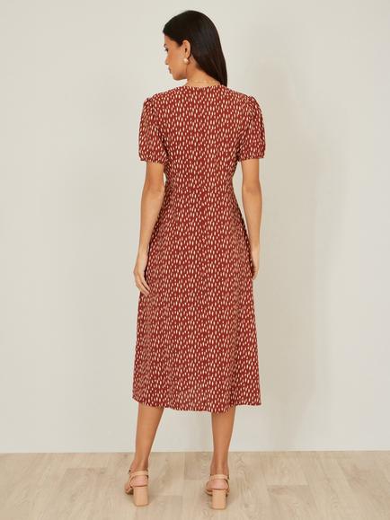 Yumi Short Sleeve Wrap Front Midi Dress - view 2, Brown