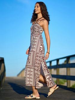 Yumi Patchwork Print Maxi Dress, Brown - view 2, Brown