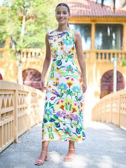Yumi Tie Back Abstract Flower Maxi Dress, Multi, Multi