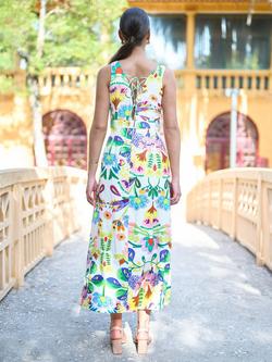 Yumi Tie Back Abstract Flower Maxi Dress, Multi - view 2, Multi