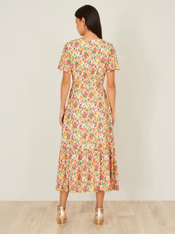 Yumi Floral Flutter Sleeve Midi Tea Dress, Multi - view 2, Multi