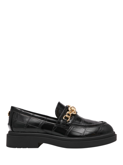Steve Madden Pre Launch Croc Effect Loafers, Black, Black