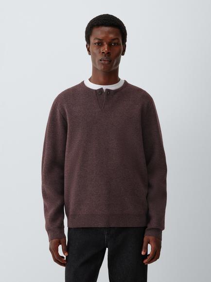 Kin Wool Rich Knitted Henley Jumper, Sassafras, Sassafras