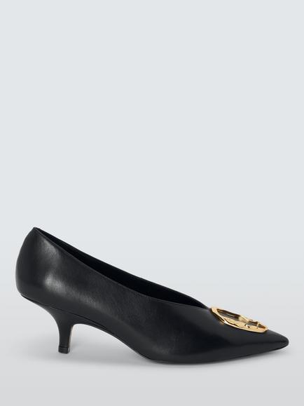 John Lewis Angels Leather Molten Trim Kitten Heel Court Shoes, Black, Black