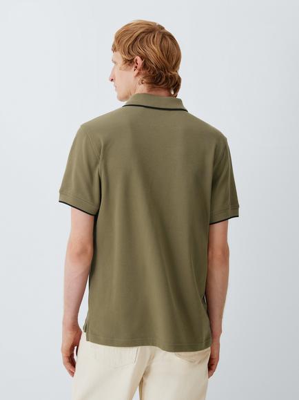 Belstaff Alloy Tipped Cotton Polo Shirt, Khaki Green - view 2, Khaki Green