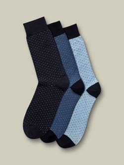 Charles Tyrwhitt Micro Dash Cotton Blend Socks, Pack of 3, Navy/Multi, Navy Multi