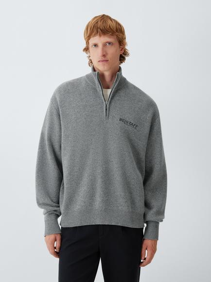 Belstaff Competition Spray Graphic Knit Quarter Zip Jumper, Concrete, Concrete