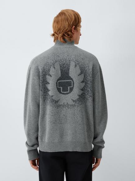 Belstaff Competition Spray Graphic Knit Quarter Zip Jumper, Concrete - view 2, Concrete