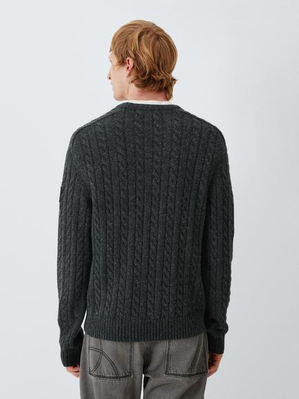 Belstaff Westport Crew Neck Wool Blend Jumper, Charcoal Melange - view 2, Charcoal Melange