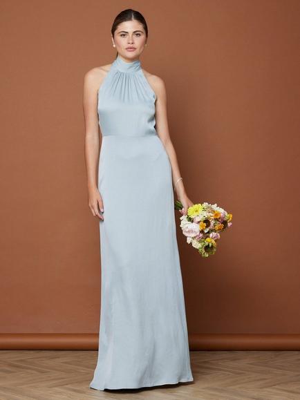 Maids to Measure Tilly Scarf Neck Satin Bridesmaid Dress, Duck Egg