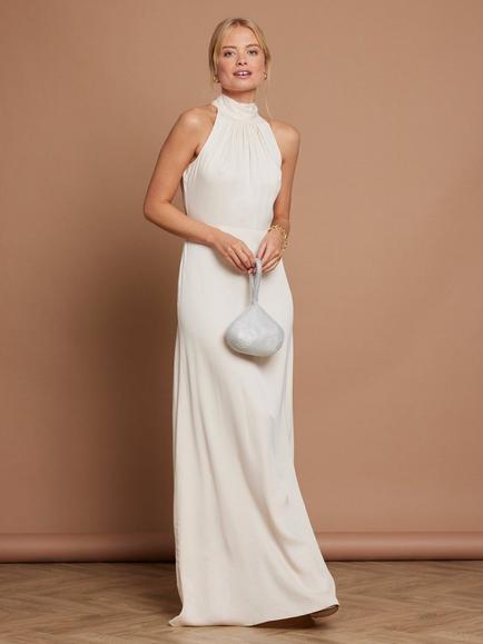 Maids to Measure Tilly Scarf Neck Satin Bridesmaid Dress, Neutrals