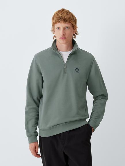 Belstaff Quarter Zip Cotton Sweatshirt, Atlantic Grey, Atlantic Grey