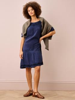 Brora Embroidered Organic Cotton Cheesecloth Tunic Dress, Indigo, Indigo