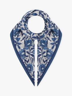 Brora Floral Organic Cotton Square Scarf, Indigo/Multi, Indigo/Multi