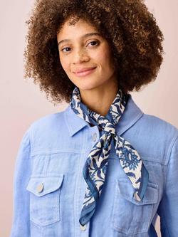 Brora Floral Organic Cotton Square Scarf, Indigo/Multi - view 2, Indigo/Multi
