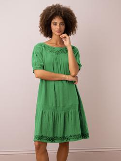Brora Embroidered Organic Cotton Cheesecloth Tunic Dress, Jade, Jade