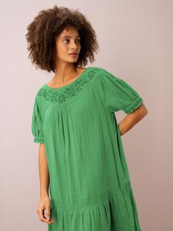 Brora Embroidered Organic Cotton Cheesecloth Tunic Dress, Jade - view 2, Jade