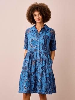 Brora Paisley Tiered Organic Cotton Dress, Blue/Multi, Blue/Multi