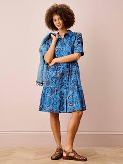 Brora Paisley Tiered Organic Cotton Dress, Blue/Multi - view 2, Blue/Multi