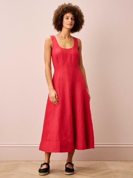 Brora Scoop Neck Panelled Sundress, Mid Red, Mid Red