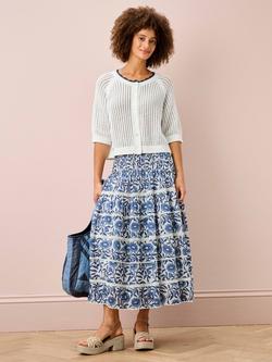 Brora Lace Insert Floral Organic Cotton Skirt, Blue/Multi - view 2, Blue/Multi
