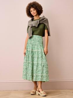 Brora Lace Insert Floral Organic Cotton Skirt, Green/Multi - view 2, Green/Multi