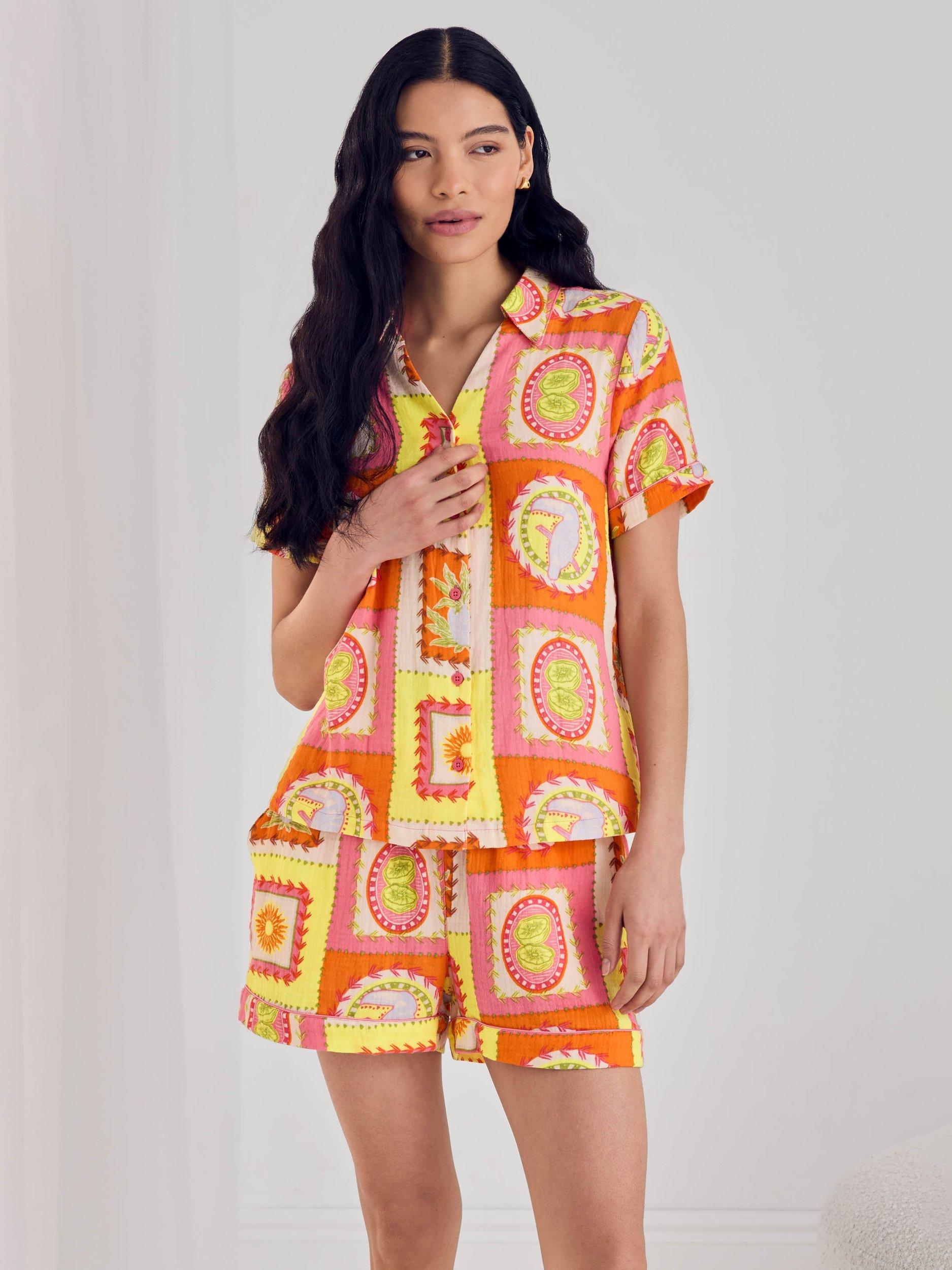 Chelsea Peers Organic Cotton Cheesecloth Tropical Short Pyjamas, Multi