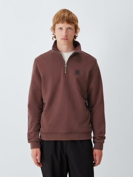 Belstaff Quarter Zip Cotton Sweatshirt, Oxblood, Oxblood