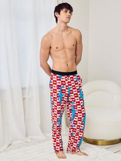 Chelsea Peers Checkerboard Shark Print Cotton Blend Pyjama Bottoms, Orange, Orange