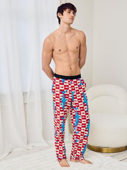 Chelsea Peers Checkerboard Shark Print Cotton Blend Pyjama Bottoms, Orange, Orange