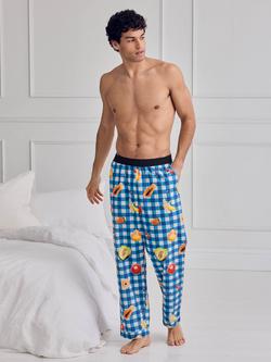 Chelsea Peers Gingham Tropical Fruit Print Cotton Pyjama Bottoms, Blue, Blue