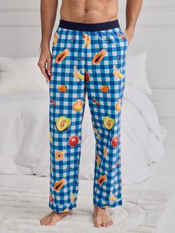 Chelsea Peers Gingham Tropical Fruit Print Cotton Pyjama Bottoms, Blue - view 2, Blue