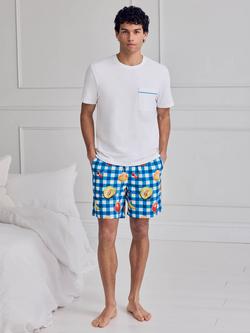 Chelsea Peers Gingham Tropical Fruit Print Short Cotton Pyjama Set, Blue - view 2, Blue