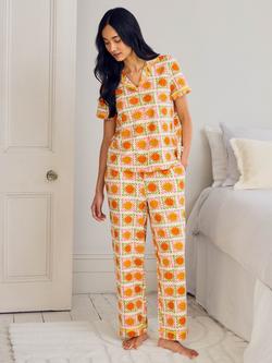 Chelsea Peers Petite Sunshine Tile Print Long Pyjama Set, Off White, Off White