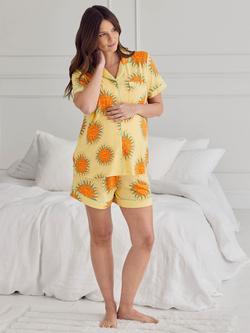 Chelsea Peers Sun Print Short Maternity Pyjama Set containing TENCEL™ Modal, Yellow, Yellow