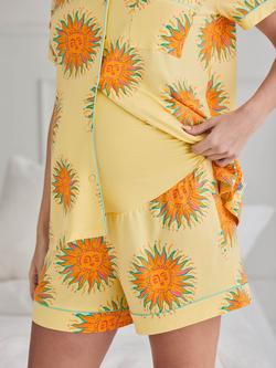 Chelsea Peers Sun Print Short Maternity Pyjama Set containing TENCEL™ Modal, Yellow - view 2, Yellow