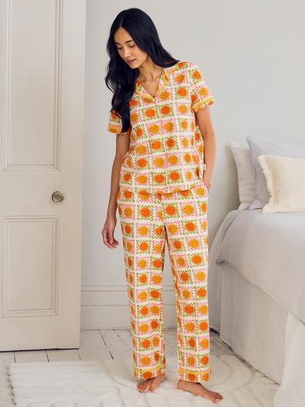 Chelsea Peers Tall Sunshine Tile Print Long Pyjama Set, Off White, Off White