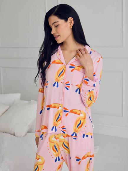Chelsea Peers Tall Toucan Print Long Pyjama Set containing TENCEL™ Modal, Pink - view 2, Pink
