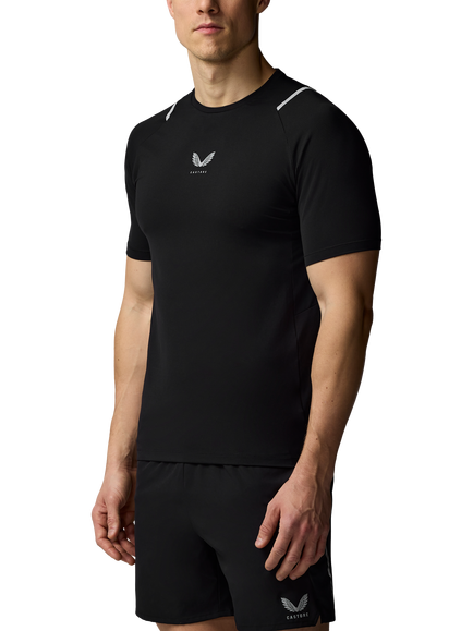 Castore Apex Short Sleeve T Shirt, Black/Silver, Black/Silver