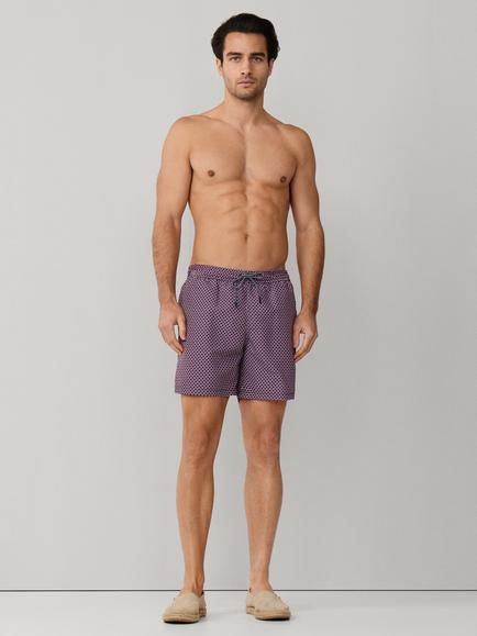 Hackett London Regular Fit Mini Geo Swim Shorts, Light Red