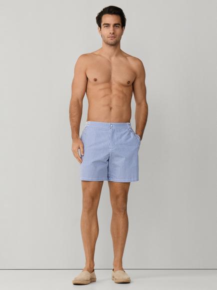 Hackett London Seersucker Swim Shorts, Ink Blue/White - view 2, Ink Blue/White