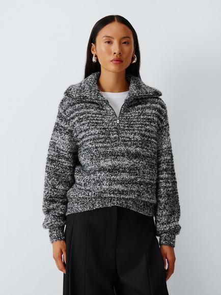 John Lewis Boucle Half Zip Jumper, Twist Yarn, Twist Yarn