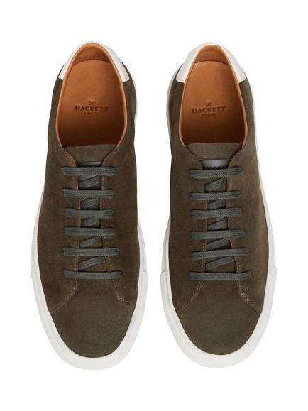 Hackett London Idol Suede Trainers, Khaki Green - view 2, Khaki Green